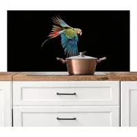 KitchenYeah Spatscherm keuken 120x60 cm - Kookplaat achterwand Papegaai - Kleurrijk - Vleugels - Sierlijk - Muurbeschermer - Spatwand fornuis - Hoogwaardig aluminium
