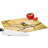 KitchenYeah Glazen Snijplank - 28x20 - Koolmees - Tak - Vogel - Dieren - Snijplanken Glas