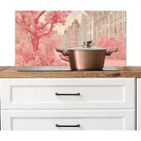 KitchenYeah Spatscherm keuken 80x40 cm - Kookplaat achterwand City - Car - Pink - Muurbeschermer - Spatwand fornuis - Hoogwaardig aluminium