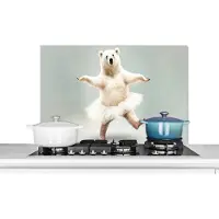 KitchenYeah Spatscherm keuken 80x55 cm - Kookplaat achterwand IJsbeer - Tutu - Wit - Portret - Dieren - Kinderen - Muurbeschermer - Spatwand fornuis - Hoogwaardig aluminium