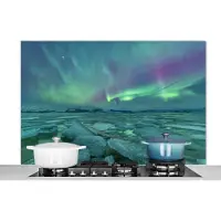 KitchenYeah Spatscherm keuken 120x80 cm - Kookplaat achterwand Noorderlicht - IJs - IJsland - Muurbeschermer - Spatwand fornuis - Hoogwaardig aluminium