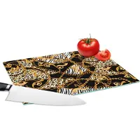 KitchenYeah Glazen Snijplank - 28x20 - Ketting - Goud - Panter - Zebra - Snijplanken Glas