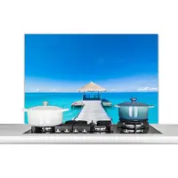 KitchenYeah Spatscherm keuken 100x65 cm - Kookplaat achterwand Zee - Pier - Hut - Muurbeschermer - Spatwand fornuis - Hoogwaardig aluminium