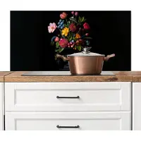 KitchenYeah Spatscherm keuken 100x50 cm - Kookplaat achterwand Bloemen - Vrolijk - Vaas - Muurbeschermer - Spatwand fornuis - Hoogwaardig aluminium