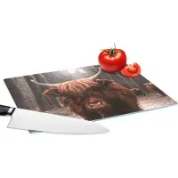 KitchenYeah Glazen Snijplank - 28x20 - Schotse hooglander - Dieren - Bos - Snijplanken Glas
