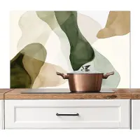 KitchenYeah Spatscherm keuken 100x65 cm - Kookplaat achterwand Japandi - Abstract - Groen - Muurbeschermer - Spatwand fornuis - Hoogwaardig aluminium