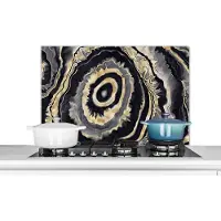 KitchenYeah Spatscherm keuken 90x60 cm - Kookplaat achterwand Agaat - Goud - Geode steen - Marmer print - Muurbeschermer - Spatwand fornuis - Hoogwaardig aluminium