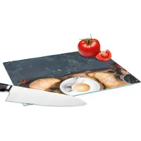 KitchenYeah Glazen Snijplank - 28x20 - Croissant - Fruit - Koffie - Keuken - Snijplanken Glas