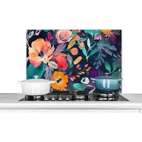 KitchenYeah Spatscherm keuken 90x60 cm - Kookplaat achterwand Kleurrijk - Bloemen - Kunst - Natuur - Hippie - Muurbeschermer - Spatwand fornuis - Hoogwaardig aluminium