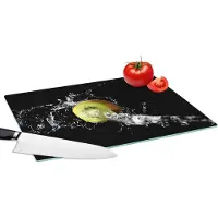 KitchenYeah Glazen Snijplank - 39x28 - Kiwi - Fruit - Stilleven - Water - Zwart - Snijplanken Glas