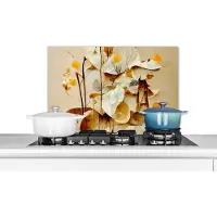 KitchenYeah Spatscherm keuken 70x50 cm - Kookplaat achterwand Bloemen - Wit - Planten - Vintage - Muurbeschermer - Spatwand fornuis - Hoogwaardig aluminium