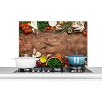 KitchenYeah Spatscherm keuken 80x55 cm - Kookplaat achterwand Kruiden - Groente - Rustiek - Muurbeschermer - Spatwand fornuis - Hoogwaardig aluminium