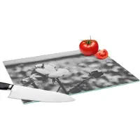 KitchenYeah Glazen Snijplank - 39x28 - Katoen - Planten - Zwart - Wit - Snijplanken Glas