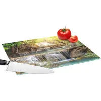 KitchenYeah Glazen Snijplank - 39x28 - Zon - Waterval - Landschap - Snijplanken Glas