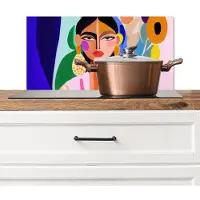 KitchenYeah Spatscherm keuken 60x30 cm - Kookplaat achterwand Portret - Vrouw - Modern - Muurbeschermer - Spatwand fornuis - Hoogwaardig aluminium