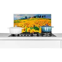 KitchenYeah Spatscherm keuken 60x30 cm - Kookplaat achterwand Olieverf - Schilderij - Bloemen - Zonnebloem - Muurbeschermer - Spatwand fornuis - Hoogwaardig aluminium