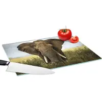 KitchenYeah Glazen Snijplank - 39x28 - Olifant - Natuur - Gras - Dieren - Landschap - Snijplanken Glas