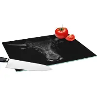 KitchenYeah Glazen Snijplank - 39x28 - Stier - Dieren - Zwart - Wit - Snijplanken Glas