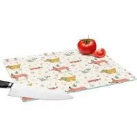 KitchenYeah Glazen Snijplank - 39x28 - Hond - Teckel - Patronen - Bloemen - Snijplanken Glas