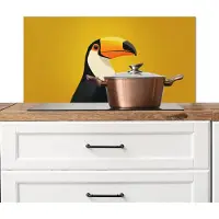 KitchenYeah Spatscherm keuken 80x40 cm - Kookplaat achterwand Toekan - Minimalistisch - Snavel - Oranje - Muurbeschermer - Spatwand fornuis - Hoogwaardig aluminium