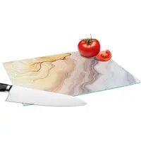 KitchenYeah Glazen Snijplank - 28x20 - Marmer - Textuur - Zandsteen - Goud - Marmerlook - Snijplanken Glas
