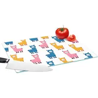 KitchenYeah Glazen Snijplank - 39x28 - Lama - Dieren - Patronen - Roze - Blauw - Snijplanken Glas