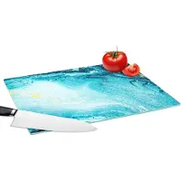 KitchenYeah Glazen Snijplank - 39x28 - Marmerlook - Blauw - Goud - Luxe - Glitter - Marmer - Snijplanken Glas