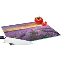 KitchenYeah Glazen Snijplank - 39x28 - Lavendel - Wolken - Lente - Snijplanken Glas