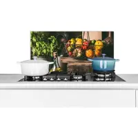 KitchenYeah Spatscherm keuken 60x30 cm - Kookplaat achterwand Groente - Kruiden - Rustiek - Stilleven - Basilicum - Muurbeschermer - Spatwand fornuis - Hoogwaardig aluminium