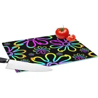 KitchenYeah Glazen Snijplank - 39x28 - Bloemen - Neon - Patronen - Psychedelisch - Snijplanken Glas