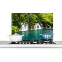 KitchenYeah Spatscherm keuken 80x55 cm - Kookplaat achterwand De groene natuur boven de watervallen in het Thaise nationaal park Erawan - Muurbeschermer - Spatwand fornuis - Hoogwaardig aluminium