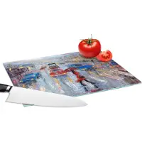 KitchenYeah Glazen Snijplank - 28x20 - Schilderij - Olieverf - Auto - Zebrapad - Snijplanken Glas