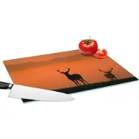 KitchenYeah Glazen Snijplank - 39x28 - Herten - Silhouet - Zonsopkomst - Snijplanken Glas