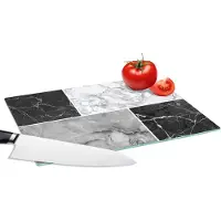KitchenYeah Glazen Snijplank - 28x20 - Marmer - Zwart - Wit - Grijs - Snijplanken Glas