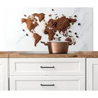 KitchenYeah Spatscherm keuken 120x60 cm - Kookplaat achterwand Wereldkaart - Koffie - Marmer print - Muurbeschermer - Spatwand fornuis - Hoogwaardig aluminium