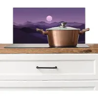KitchenYeah Spatscherm keuken 70x30 cm - Kookplaat achterwand Heuvels - Paars - Mist - Zon - Muurbeschermer - Spatwand fornuis - Hoogwaardig aluminium