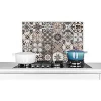 KitchenYeah Spatscherm keuken 70x50 cm - Kookplaat achterwand Bloemen - Figuren - Bruin - Design - Muurbeschermer - Spatwand fornuis - Hoogwaardig aluminium