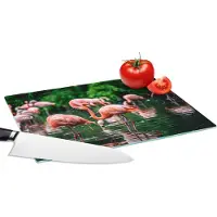 KitchenYeah Glazen Snijplank - 28x20 - Flamingo - Tropisch - Vogel - Water - Roze - Snijplanken Glas