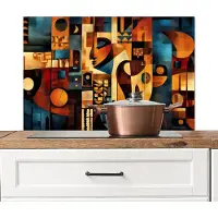 KitchenYeah Spatscherm keuken 90x60 cm - Kookplaat achterwand Figuren - Abstract - Symbolen - Muurbeschermer - Spatwand fornuis - Hoogwaardig aluminium