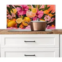 KitchenYeah Spatscherm keuken 90x45 cm - Kookplaat achterwand Drink - Bloemen - Yellow - Muurbeschermer - Spatwand fornuis - Hoogwaardig aluminium
