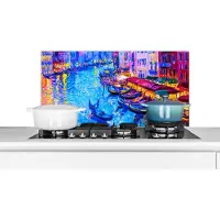 KitchenYeah Spatscherm keuken 80x40 cm - Kookplaat achterwand Schilderij - Italië - Boot - Water - Architectuur - Muurbeschermer - Spatwand fornuis - Hoogwaardig aluminium