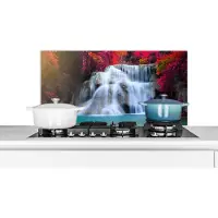 KitchenYeah Spatscherm keuken 80x40 cm - Kookplaat achterwand Waterval - Bomen - Rood - Landschap - Natuur - Muurbeschermer - Spatwand fornuis - Hoogwaardig aluminium
