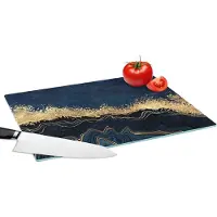 KitchenYeah Glazen Snijplank - 39x28 - Marmer - Textuur - Goud - Illustratie - Snijplanken Glas