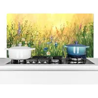 KitchenYeah Spatscherm keuken 120x60 cm - Kookplaat achterwand Bloemen - Waterverf - Zon - Muurbeschermer - Spatwand fornuis - Hoogwaardig aluminium
