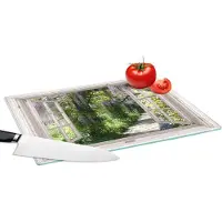KitchenYeah Glazen Snijplank - 39x28 - Blauwe regen - Bloemen - Doorkijk - Boom - Lente - Snijplanken Glas