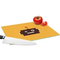 KitchenYeah Glazen Snijplank - 28x20 - Robot - Gezicht - Antenne - Geel - Jongens - Kind - Snijplanken Glas