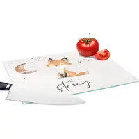 KitchenYeah Glazen Snijplank - 28x20 - Quotes - Waterverf - Be strong - Kinderen - Vos - Dieren - Snijplanken Glas