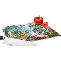 KitchenYeah Glazen Snijplank - 28x20 - Jungle - Natuur - Jongens - Meisjes - Kinderen - Zebra - Flamingo - Snijplanken Glas