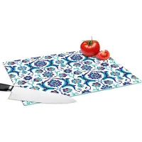 KitchenYeah Glazen Snijplank - 39x28 - Bloemen - Patronen - Blauw - Snijplanken Glas