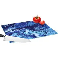 KitchenYeah Glazen Snijplank - 39x28 - Marmer - Blauw - Waterverf - Snijplanken Glas